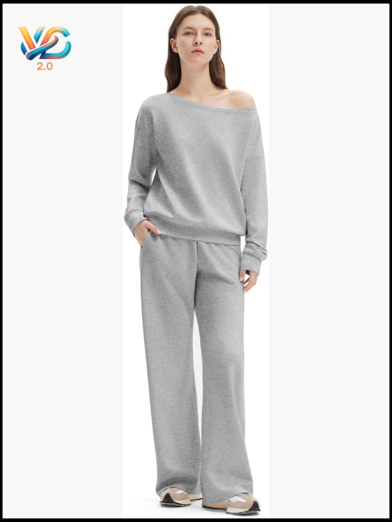 Off Shoulder Sweatshirt & Wide Leg Sweatpant Lounge Set